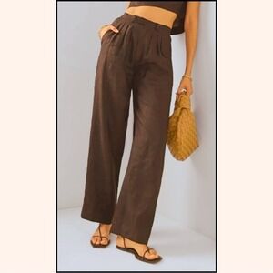 Elie Tahari Wide Leg Linen Trousers Brown Size 6 EUC